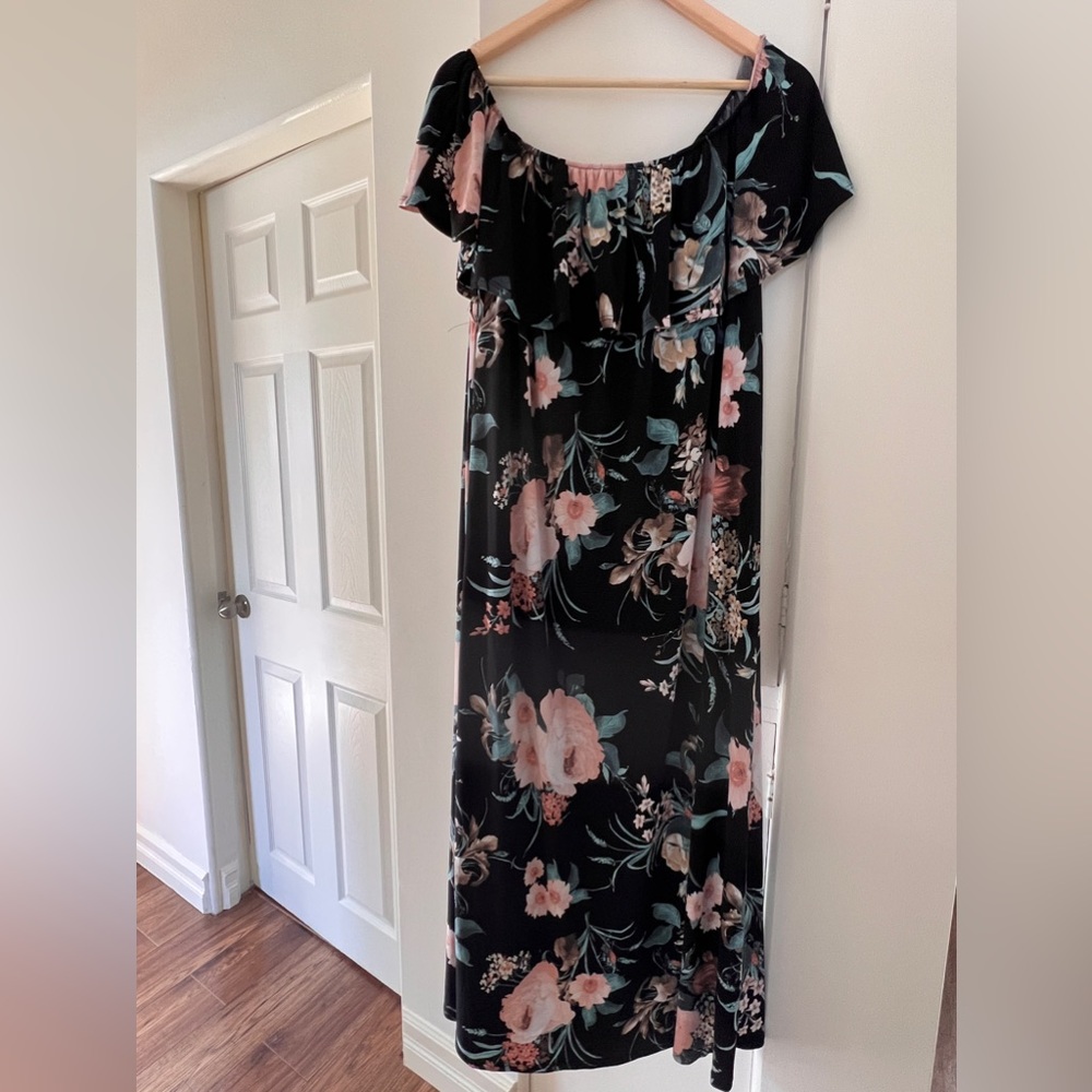 Pink Blush Floral Maxi Off Shoulder Dress Size M
